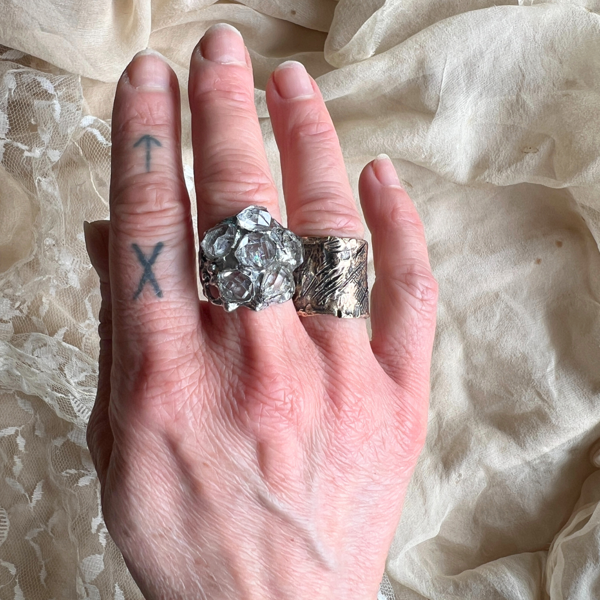 Unique piece herkimer diamond ring
