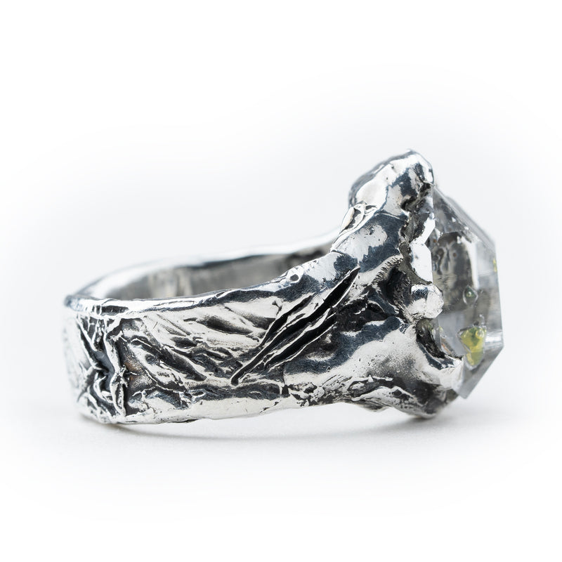 Herkimer diamond ring with inclusions