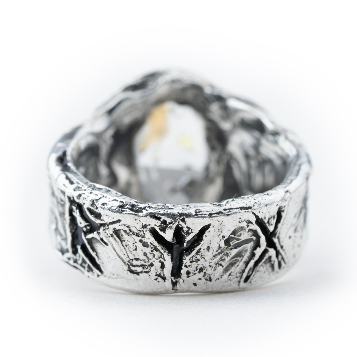 Herkimer diamond ring with engraved runes