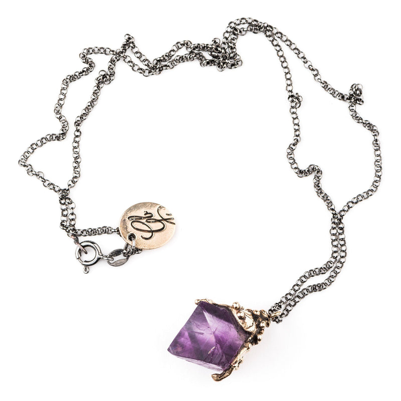 Purple Fluorite Crystal Necklace - One of a Kind - Giardinoblu Jewellery Milan