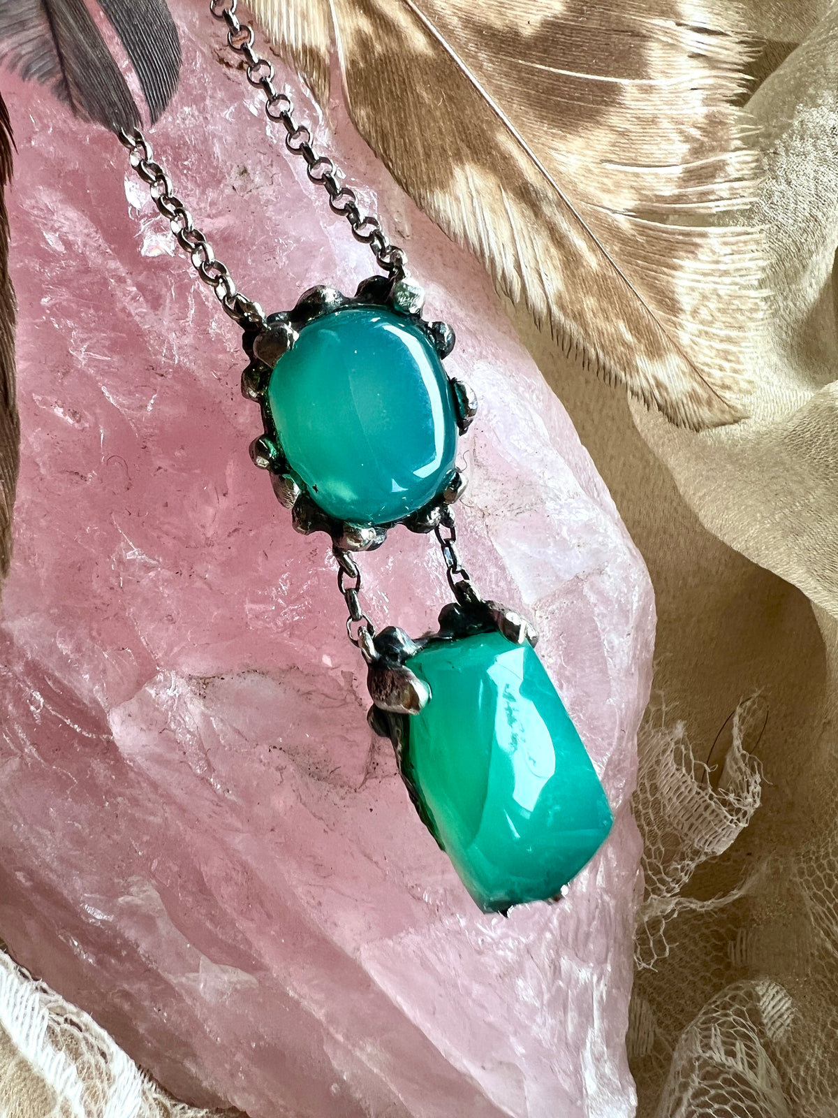 Custom Chrysoprase double pendant