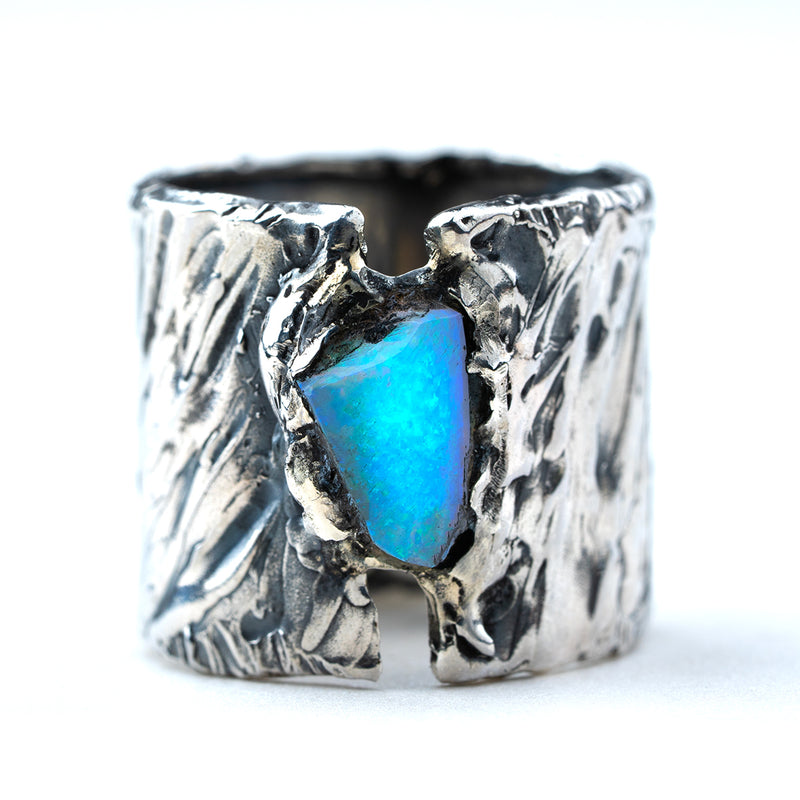 Shield Ring with Australian Opal - Unique Piece