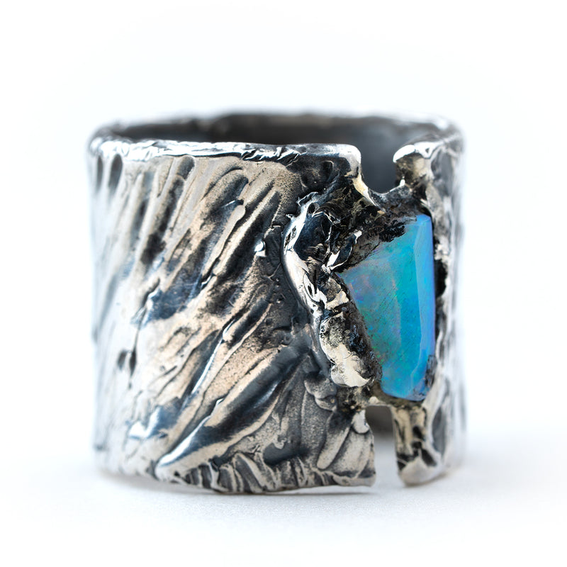 Shield Ring with Australian Opal - Unique Piece