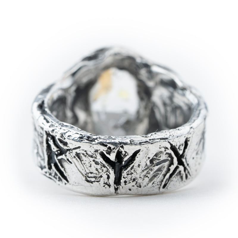 Herkimer diamond ring with engraved runes 