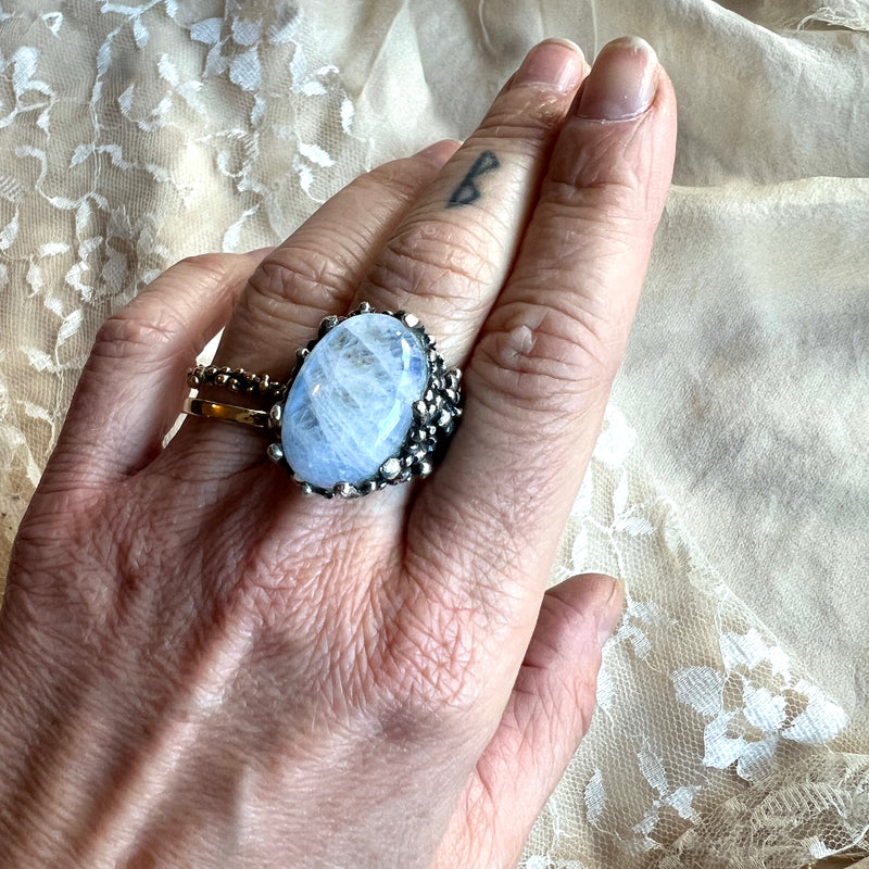 Rainbow Moonstone Ring (White Labradorite) - One of a Kind -