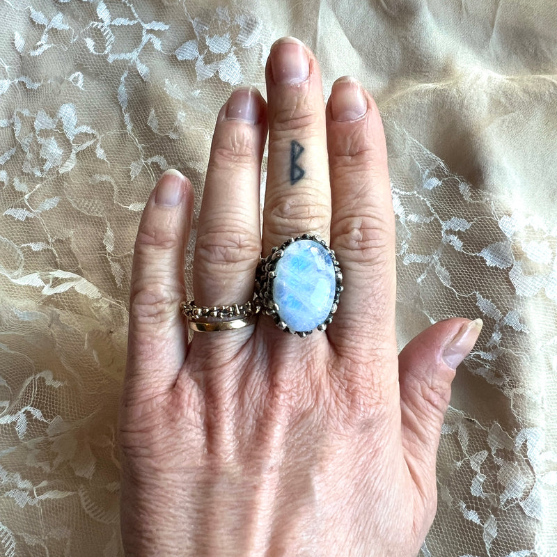 Large Rainbow Moonstone Ring