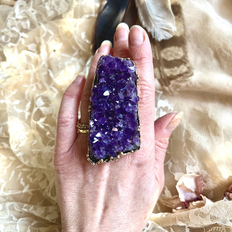 Amethyst Big Druzy Ring - Unique Piece -