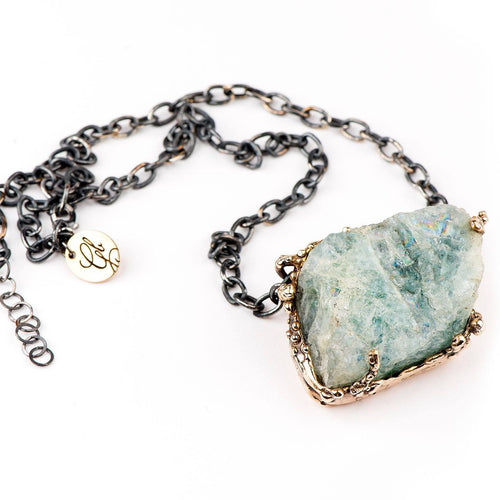 Raw Aquamarine Statement Necklace - one of a kind for man and women - Giardinoblu Jewellery Milan