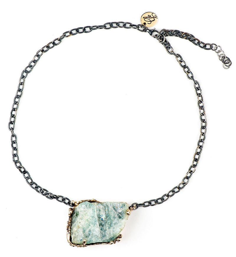 Raw Aquamarine Statement Necklace - one of a kind for man and women - Giardinoblu Jewellery Milan