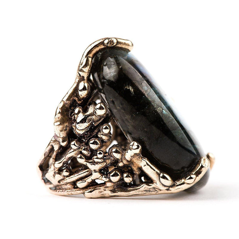 Spectrolite Labradorite Ring - One of a kind Statement - Giardinoblu Jewellery Milan