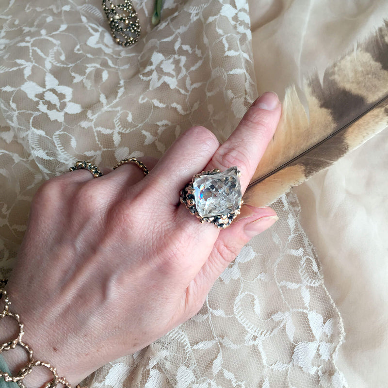 Herkimer Diamond Statement Ring - Unique Piece - Giardinoblu Jewellery Milan