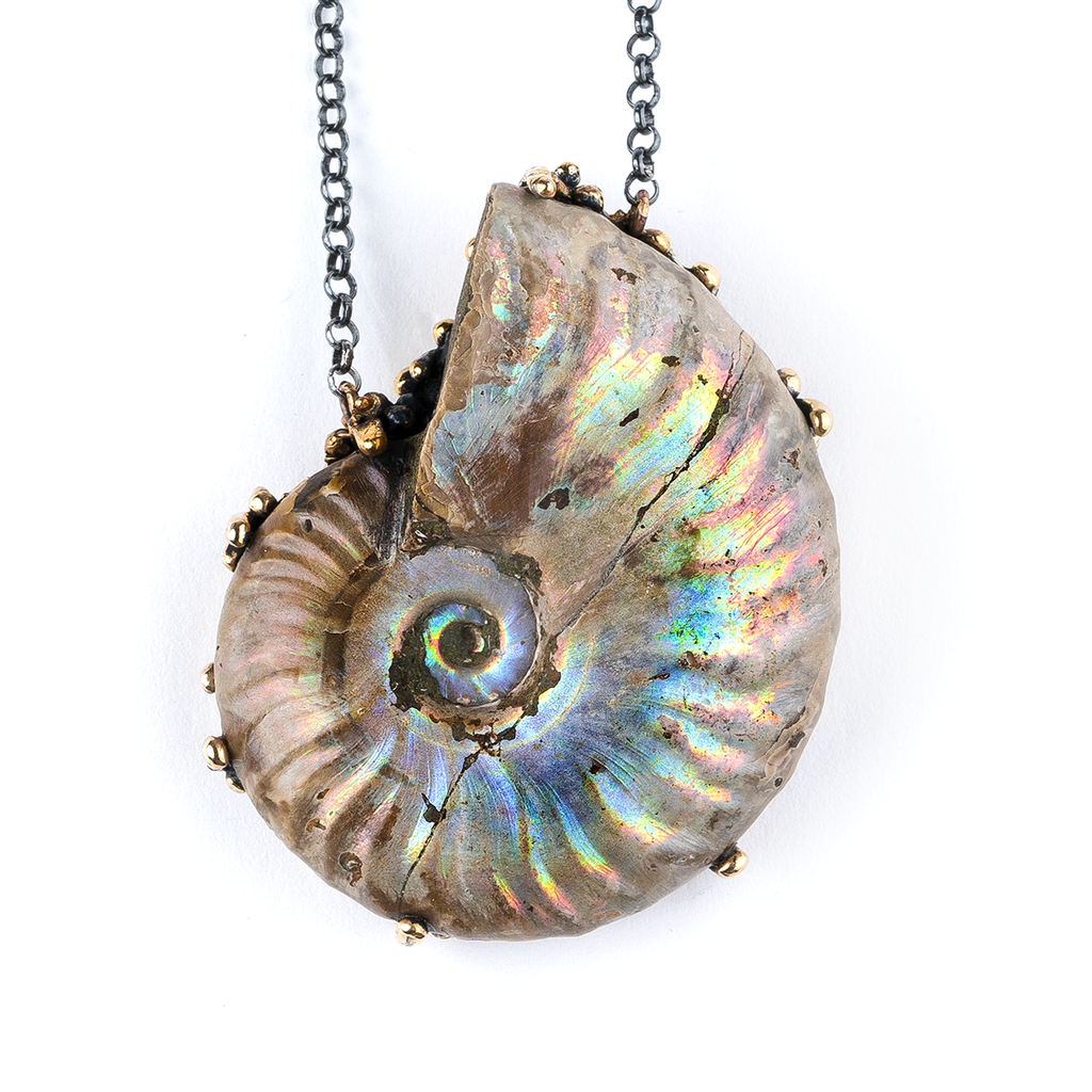 Opalized Ammonite Necklace One of a Kind Giardinoblu Jewelry