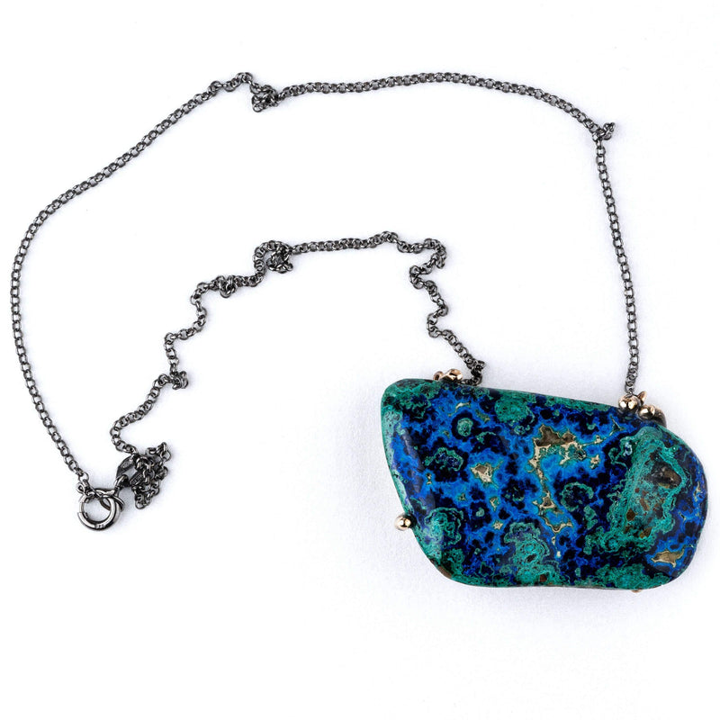 Azurite Malachite Chrysocolla Statement Necklace - Unique Piece - Giardinoblu Jewellery Milan