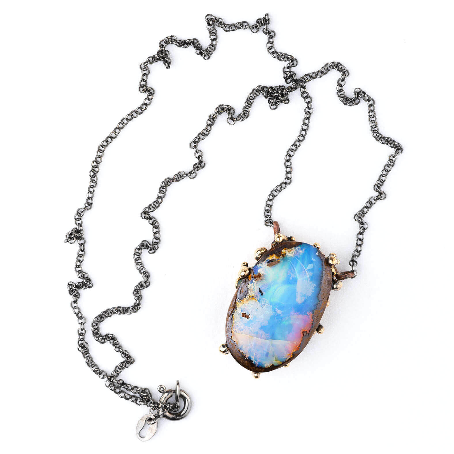 Princess' Silver Triplet Opal Necklace - Black Star Opal