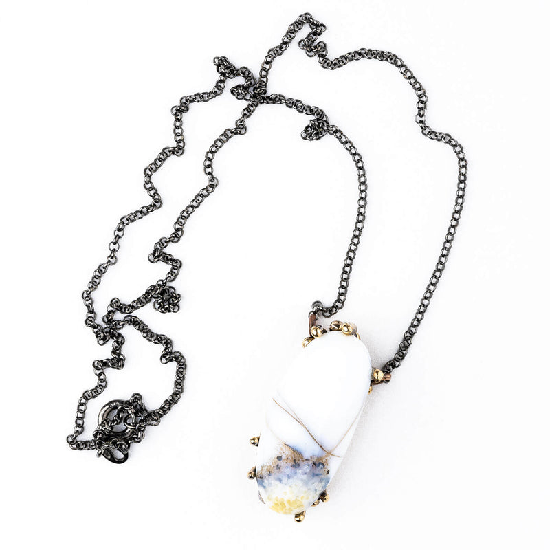 White Dendritic Opal Necklace - One of a Kind