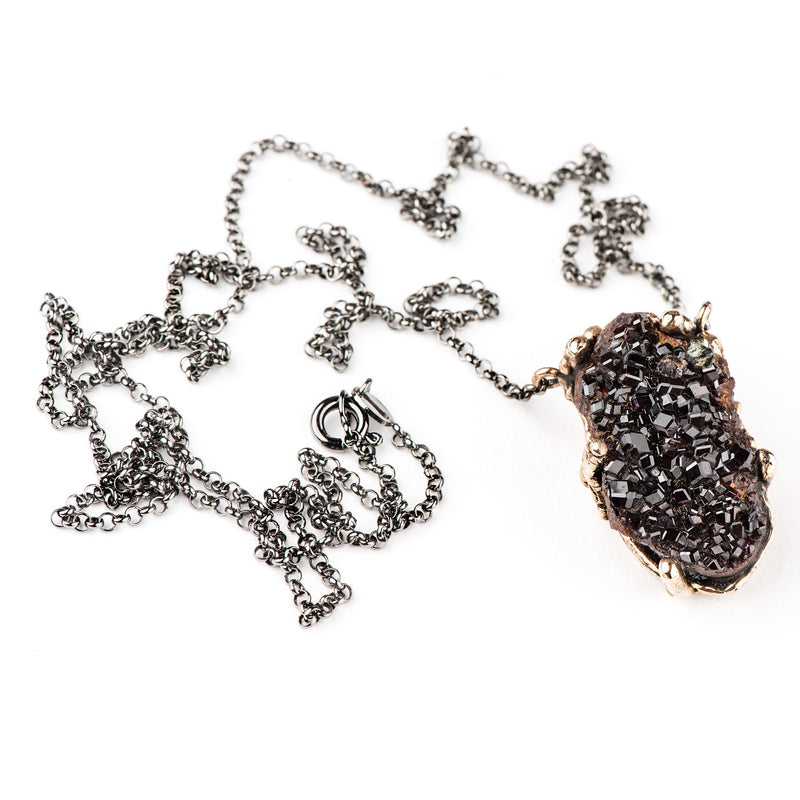 Garnet Druzy Necklace - One of a kind Pendant - Giardinoblu Jewellery Milan