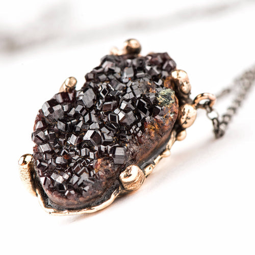 Garnet Druzy Necklace - One of a kind Pendant - Giardinoblu Jewellery Milan