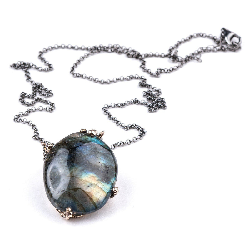 Labradorite Necklace - One of a Kind Pendant - Giardinoblu Jewellery Milan