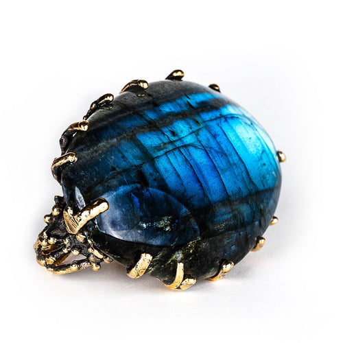Giant Labradorite Ring - Double finger Unique Piece Statement