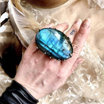 Giant Labradorite Ring - Double finger Unique Piece Statement