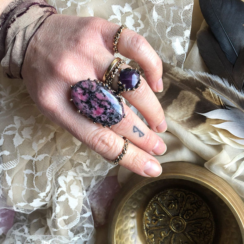 Rhodonite and Ruby Rings - Unique Piece