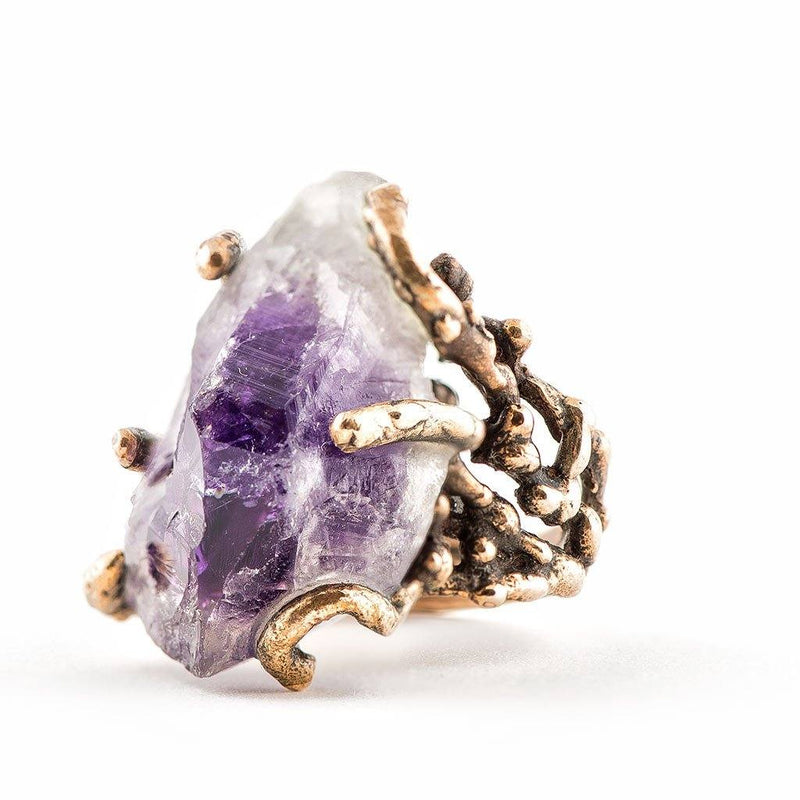 Raw Tip Amethyst Ring - One of a Kind Statement - Giardinoblu Jewellery Milan