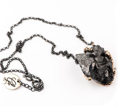 Silver Shungite Pendant with Silver Chain - One of a kind - Giardinoblu Jewellery Milan