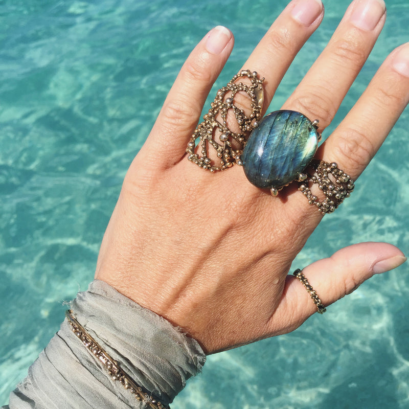 Spectrolite Labradorite Ring - One of a kind Statement - Giardinoblu Jewellery Milan